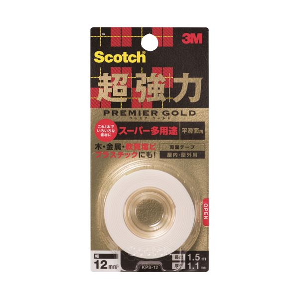3M スリーエム スコッチ超強力両面テープ プレミアゴールド （スーパー多用途） 12mm×1.5m KPS-12 1巻 【×10セット】 【 セット販売 まとめ買い 割引 オフィス 文房具 文具 業務用 オフィス用品 】 文具 オフィス用品 テープ 接着用具