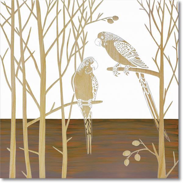 ユーパワー ウッドスカルプチャーアート 60×60cm 「パロット オン ザ ツリー」WH+NP インテリア 絵画
