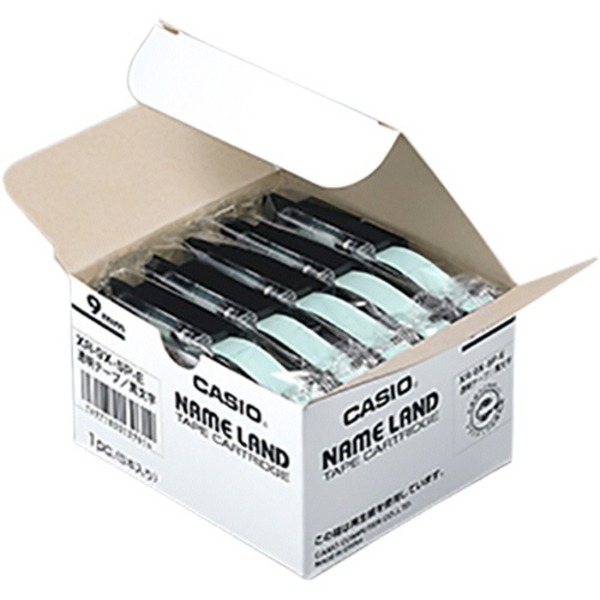 カシオ CASIO ネームランド NAME LAND スタンダードテープ 9mm×8m 透明 / 黒文字 XR-9X-5P-E 1パック(5個) 文具 オフィス用品 ラベルシール プリンタ
