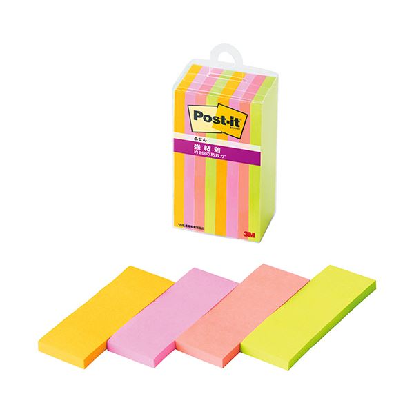 3Mポスト ・ イット 強粘着ふせん マルチカラー6 75×25mm 4色 500SS-MC-6N1セット（80冊：8冊×10パック） 文具 オフィス用品 付箋紙 ポストイット