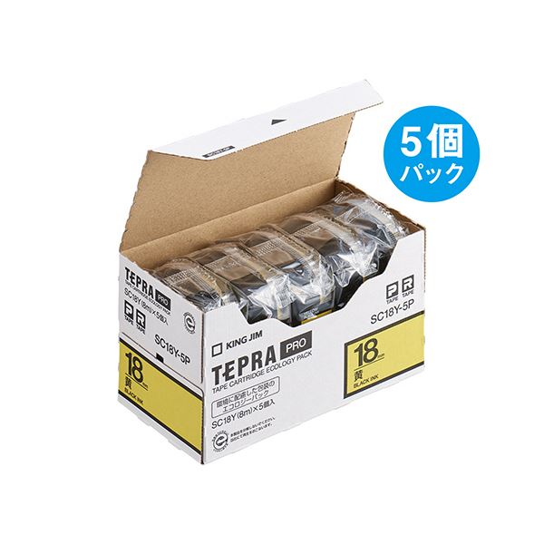 KING JIM キングジム テプラ PRO テープカートリッジ パステル 18mm 黄 / 黒文字 SC18Y-5P 1パック(5個) 文具 オフィス用品 ラベルシール プリンタ