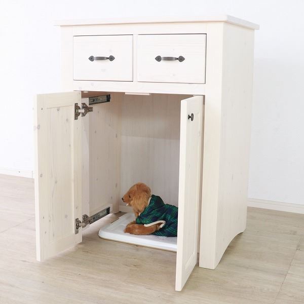 ペットトイレ収納キャビネット 約幅70cm ホワイト 木製 引き出し付き 扉付 ペット用品 ペットグッズ 犬用品 猫用品 組立品 インテリア 家具 収納家具 収納