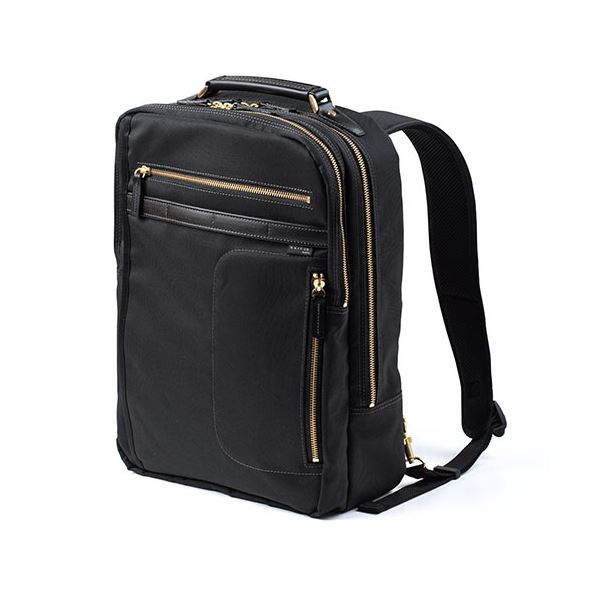 サンワダイレクト ビジネスリュック(メンズ ・ 自立 ・ 日本製 ・ 鎧布生地 ・ ダブルルーム ・ 18L ・ ブラック) 200-BAG166BK 1個パソコン インナーケース インナーバッグ PCバッグ