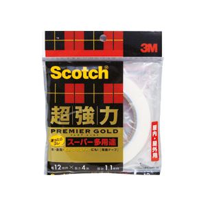 スコッチ 超強力両面テープ プレミアゴールド （スーパー多用途）12mm×4m 20巻 【 セット販売 まとめ買い 割引 オフィス 文房具 文具 業務用 オフィス用品 】 文具 オフィス用品 テープ 接着用具