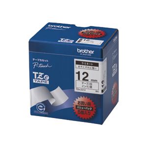 ブラザー BROTHER ピータッチ TZeテープ ラミネートテープ 12mm 白 / 黒文字 オフィス 業務用 パック TZE-231V 1パック(5個) 文具 オフィス用品 ラベルシール プリンタ