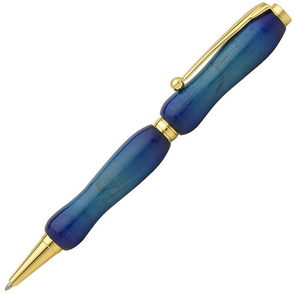 キャンディカラー ボールペン / 文房具 【Blue カーリーメイプル】 クロスタイプ 芯：0.7mm 日本製 文具 『Air Brush Wood Pen』 文具 オフィス用品 ペン ボールペン