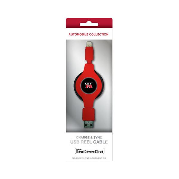 【お買い得　まとめ買い 】 NISSAN 公式ライセンス品 GT-R CHARGE ＆ SYNC USB REEL CABLE FOR IPHONE RED NRMUJ-RRD【×2セット】