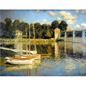 世界の名画シリーズ、プリハード複製画 クロード ・ モネ作 「アルジャントゥーユの橋」（額縁付） インテリア 絵画