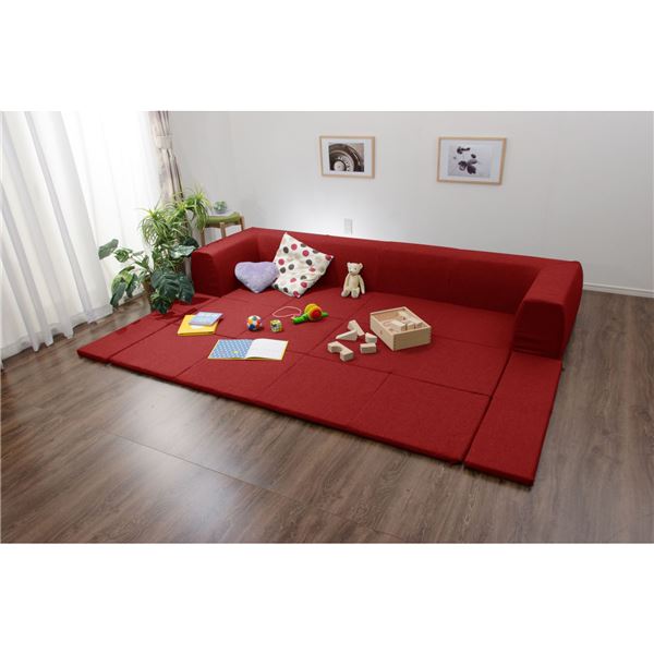 フロアソファー 【折りたたみフロアマット付き Lサイズ レッド】 約幅250cm 洗えるカバー付き 日本製 〔リビング〕 インテリア 家具 ソファ フロアソファ