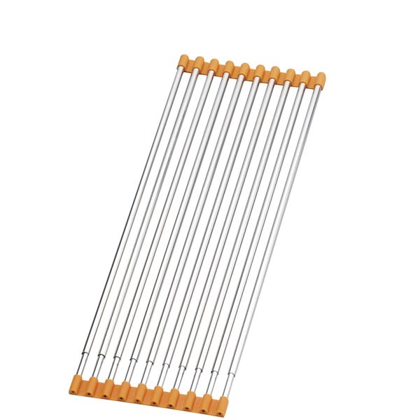 折りたたみ 水切りラック / キッチン用品 【WIDE オレンジ】 約500～900×185×11mm 日本製 ステンレス製 〔台所〕 キッチン 食器 キッチン用品 飲食店 料理