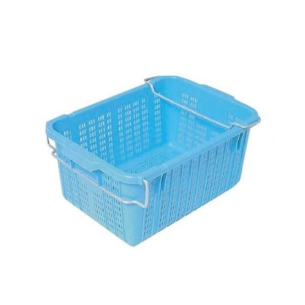 【10個セット】プラスケット / 網目ボックス 【No.450 金具付き】 ブルー スタッキング金具使用時：段積み可 【 セット販売 まとめ買い 割引 】 収納用品