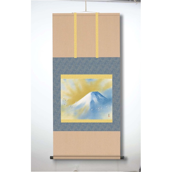 〔 横山大観生誕150年 〕 富士図 富士絵画 高精彩特色技術絵 横山大観 霊峰富士 掛軸 尺五 霊峰飛鶴 インテリア 絵画