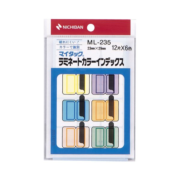 ニチバン マイタック ラミネートカラーインデックス 保護フィルム付 中 23×29mm 6色 ML-235 1パック(72片：各色12片) 【×40セット】 【 セット販売 まとめ買い 割引 】 パソコン 用紙 ラベル