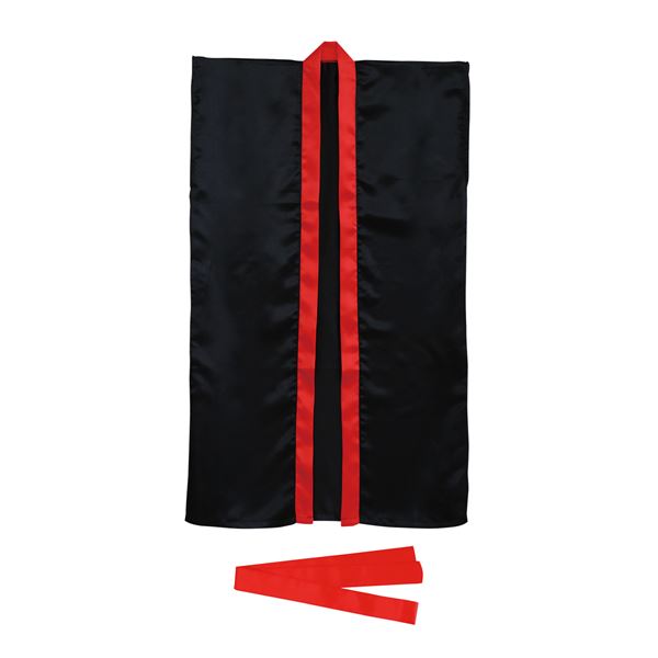 ソフトサテンロングハッピ L 黒 / 赤襟 （ハチマキ付） 【×10個セット】 【 セット販売 まとめ買い 割引 】