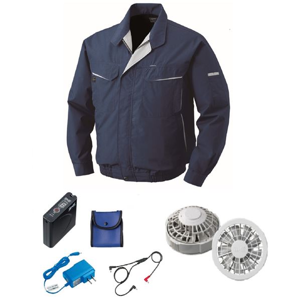 KU90470 空調服 作業着 R 綿 ・ ポリ混紡 FAN2200G ・ RD9261 ・ LISUPER1セット ネイビー 3L 工事 DIY 工具 作業着