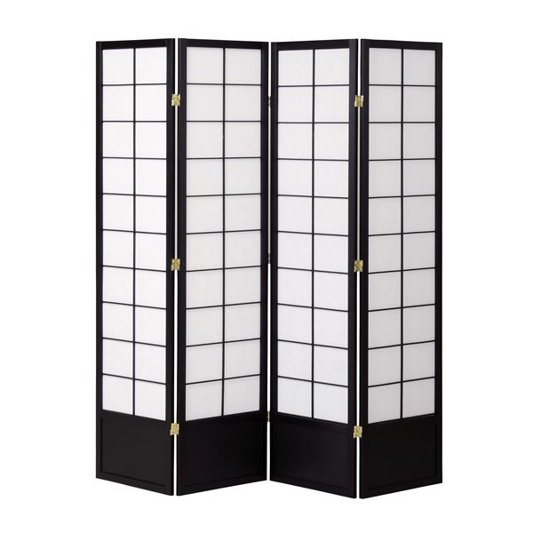 和風衝立 / パーテーション 4連 【ブラック】 幅450×奥行20×高さ1800mm×4枚 木製 スチール 不織布 完成品 〔和室 リビング〕 (ﾒｰｶｰ名:弘益） インテリア 家具 オフィス家具 パネル パーテーション