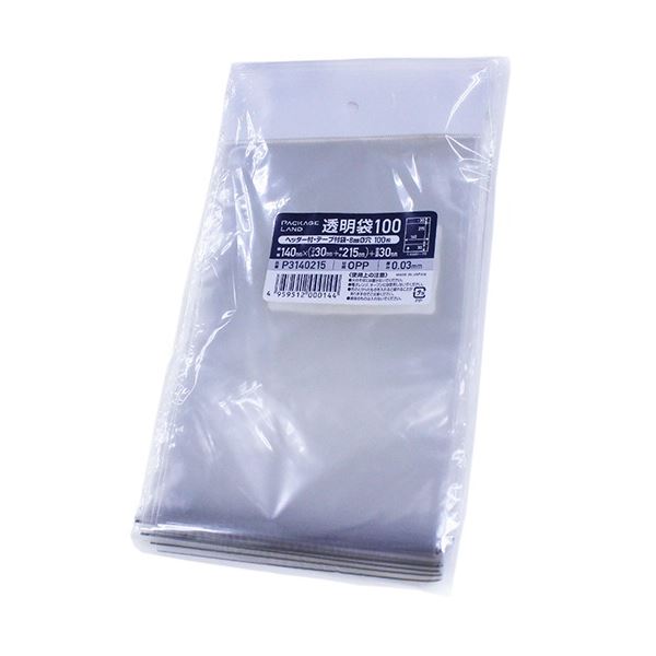 ショーエイコーポレーション ヘッダー付きOPP袋 140×(30+215)+30mm 0.03mm厚 P3140215 1セット(2000枚：100枚×20パック) 文具 オフィス用品 袋 OPP袋