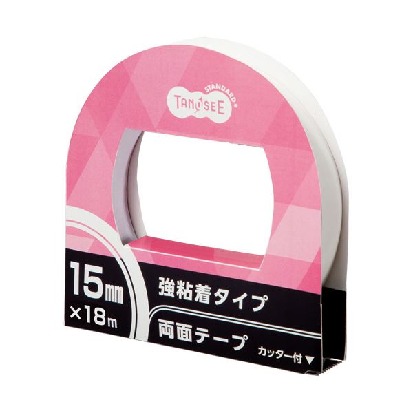 TANOSEE タノシー（大塚商会) 両面テープ 強粘着タイプ カッター付 15mm×18m 1セット（10巻） 【×3セット】 【 セット販売 まとめ買い 割引 オフィス 文房具 文具 業務用 オフィス用品 】 文具 オフィス用品 テープ 接着用具