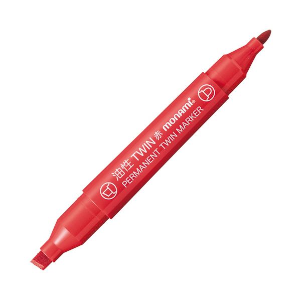 モナミ 油性ツインマーカー 太字+細字赤 18435 1セット(12本) 【×10セット】 【 セット販売 まとめ買い 割引 オフィス 文房具 文具 業務用 オフィス用品 】 文具 オフィス用品 ペン ボールペン