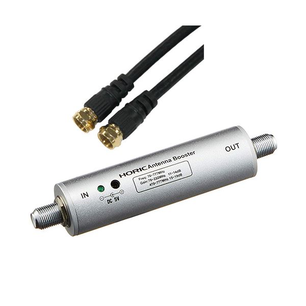 HORIC アンテナブースター 室内 ・ 地デジ(UHF / VHF)専用 中継タイプ + アンテナケーブル 1m ブラック 両側F型ネジ式コネクタ ストレート / ストレートタイプセット HAT-ABS024+HAT10-SSBKテレビ 周辺機器 テレビ 周辺機器