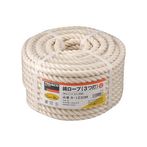 TRUSCO 綿ロープ 3つ打 線径12mm×長さ30m バンド掛け巻き R-1230M 1巻 ( 掃除用品 文房具・事務用品 生活雑貨 オフィス用品 日用品雑貨 日用消耗品 文房具 お掃除 )|創業40周年 世田谷インテリア