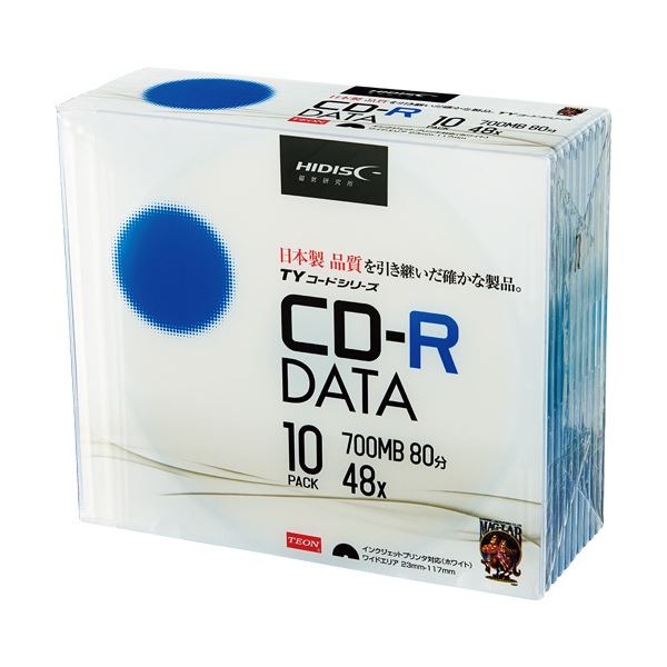 ハイディスク データ用CD-R700MB 48倍速 ホワイトワイドプリンタブル 5mmスリムケース TYCR80YP10SC1パック(10枚) 【×10セット】 【 セット販売 まとめ買い 割引 】