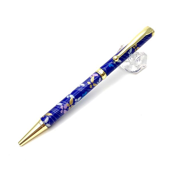 日本製 ハンドメイド ボールペン / 文房具 【蝶と流水 紺色】 クロスタイプ 芯：0.7mm 美濃和紙 友禅紙 文具 オフィス用品 文具 オフィス用品 ペン ボールペン