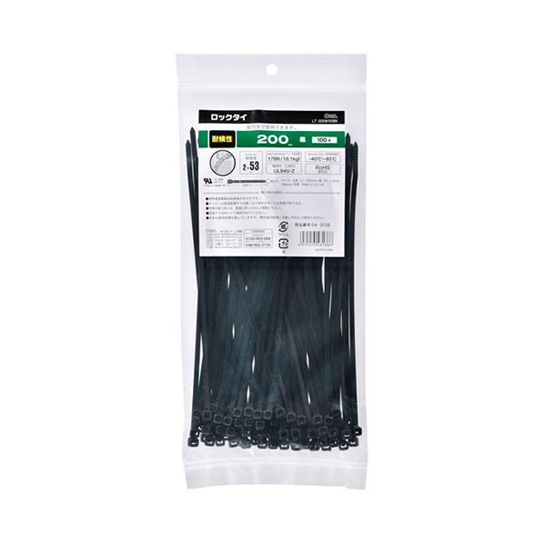 オーム電機 耐候性ロックタイ 200mm 黒 LT-200W100BK 1袋(100本)  【×10セット】  【 セット販売 まとめ買い 割引 】