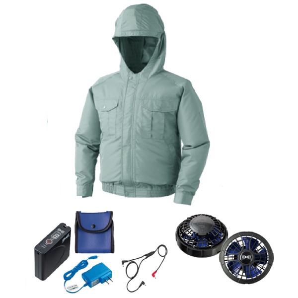 KU90810 空調服 作業着 R ポリエステル製フード付き FAN2400SPBB ・ RD9261 ・ LISUPER1セット モスグリーン M 工事 DIY 工具 作業着