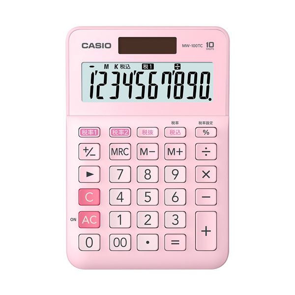 カシオ W税率電卓 10桁ミニジャストタイプ ピンク MW-100TC-PK-N 1台【×5セット】 【 セット販売 まとめ買い 割引 オフィス 文房具 文具 業務用 オフィス用品 】 文具 オフィス用品 電卓