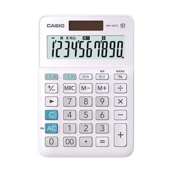 カシオ W税率電卓 10桁ミニジャストタイプ ホワイト MW-100TC-WE-N 1台【×10セット】 【 セット販売 まとめ買い 割引 オフィス 文房具 文具 業務用 オフィス用品 】 文具 オフィス用品 電卓