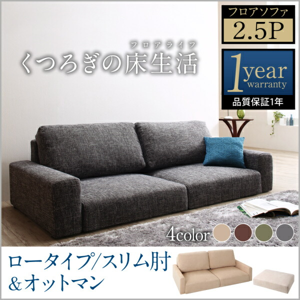 【 フロアソファー ローソファ 】 フロアソファ Lucy ルーシー ソファ＆オットマンセット スリム肘 ロータイプ 2.5P オットマン付き 2.5人掛けソファー 2.5人掛けソファ ローソファ ローソファー フロアソファ ロースタイル 座椅子 低床 オットマン付き