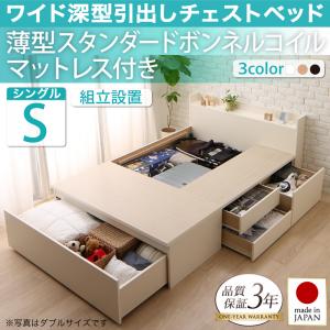 【組立設置ｻｰﾋﾞｽ付】 収納ベッド 収納・引き出し付き 収納 グレー 薄型スタンダードボンネルコイル付き ボンネルコイル 【 シングルベッド 】 マットレスセット シングルサイズ シングルベッド シングル