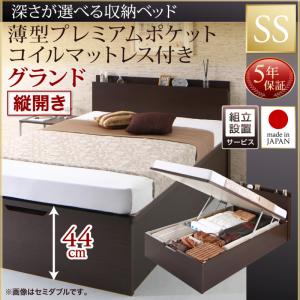 【組立設置ｻｰﾋﾞｽ付 跳ね上げ式ベッド 収納ベッド 】 収納家具 収納ベッド 大容量 薄型プレミアムポケットコイルマットレス付き ポケットコイル 【縦開き】 【セミシングルベッド 】 マットレスセット セミシングルサイズ 【深さ: グランド】