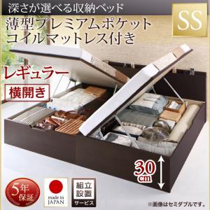 【組立設置ｻｰﾋﾞｽ付 跳ね上げ式ベッド 収納ベッド 】 収納家具 収納ベッド 大容量 薄型プレミアムポケットコイルマットレス付き ポケットコイル 【横開き】 【セミシングルベッド 】 マットレスセット セミシングルサイズ 【深さ:レギュラー】