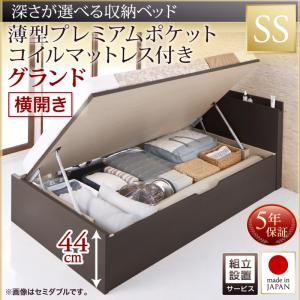 【組立設置ｻｰﾋﾞｽ付 跳ね上げ式ベッド 収納ベッド 】 収納家具 収納ベッド 大容量 薄型プレミアムポケットコイルマットレス付き ポケットコイル 【横開き】 【セミシングルベッド 】 マットレスセット セミシングルサイズ 【深さ: グランド】
