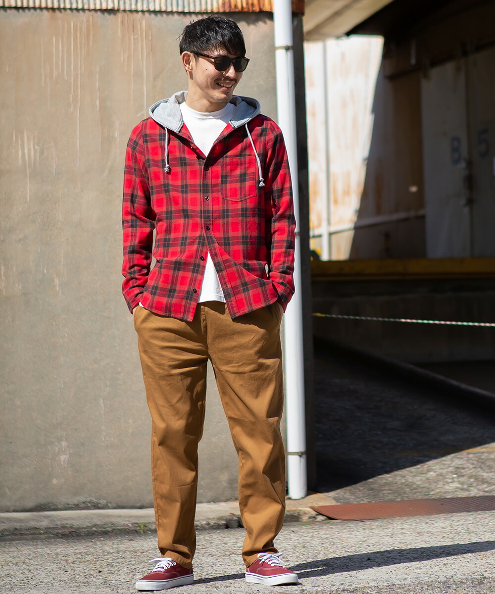 楽天市場 チェックシャツ メンズ ファッション フードシャツ フード付きシャツ パーカー チェック柄 シャツ 長袖シャツ ネルシャツ タータンチェック レッド ブルー ブラック ホワイト 赤 青 黒 白 Improves Improves