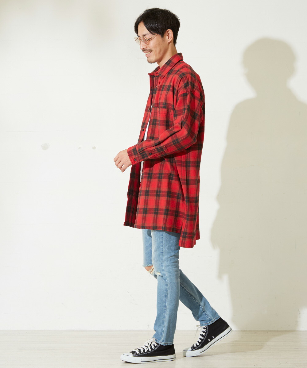 楽天市場 チェックシャツ メンズ 韓国 ファッション ビッグシルエット シャツ 長袖シャツ ビッグシャツ レディース シャツジャケット ショップコート ロングシャツ チェック柄 ネルシャツ バックプリントシャツ ビックシルエット Improves Improves