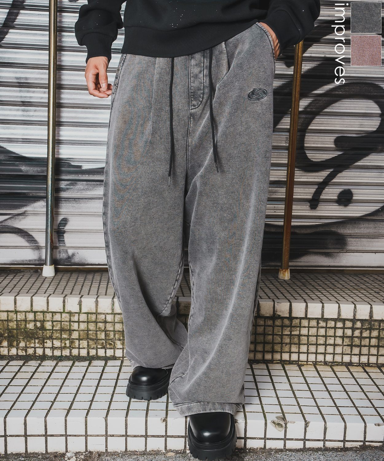 【SALE / 31%OFF】ワイドパンツ メンズ レディース SIDEWAY STANCE サイドウェイスタンス スウェット ケミカル イージーパンツ タックパンツ ストリート カジュアル 韓国ファッション 古着MIX ブラック ブラウン
