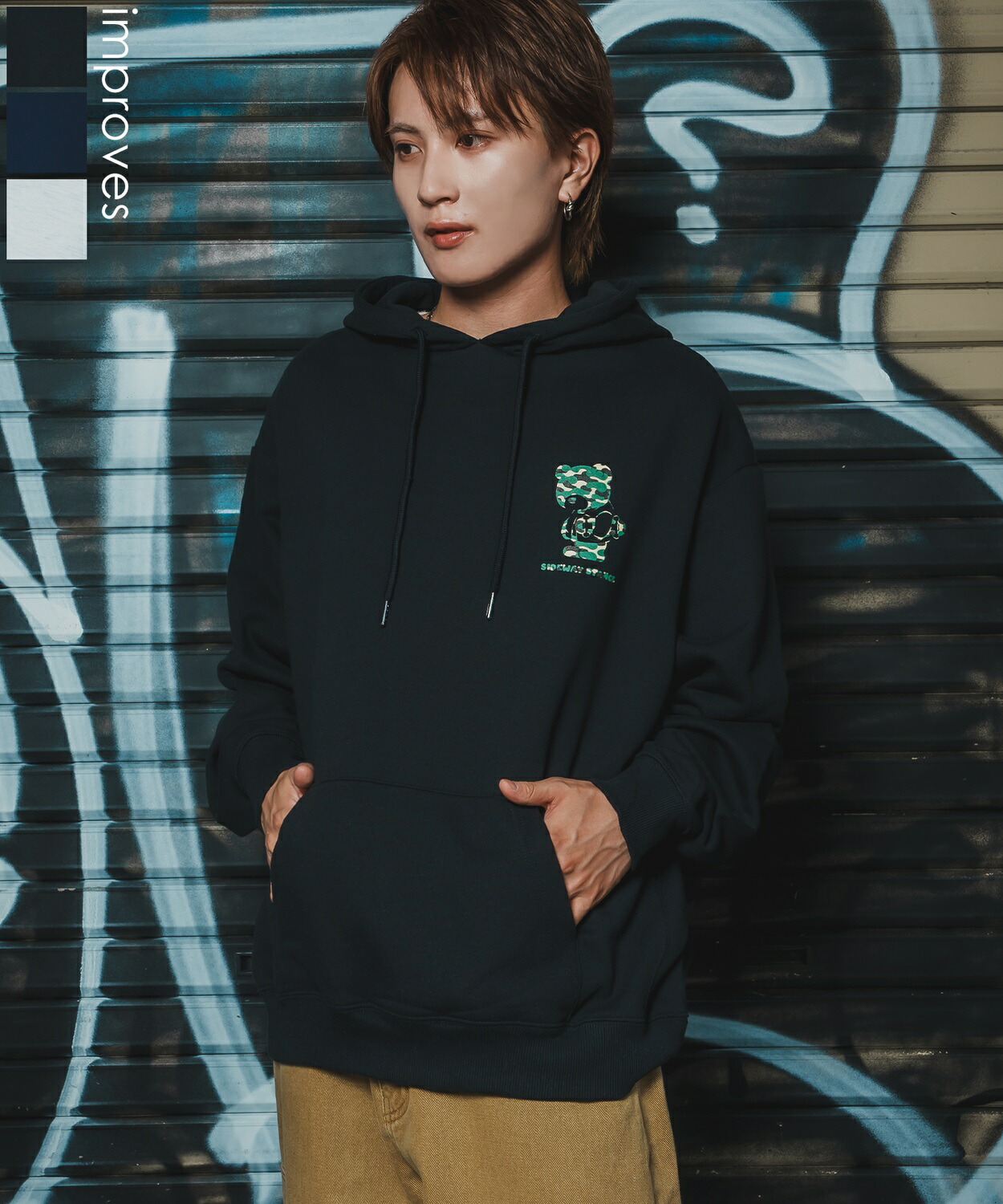 【SALE / 28%OFF】パーカー メンズ レディース SIDEWAY STANCE サイドウェイスタンス カモフラベアプリント 裏毛 スウェット フーディー 大きめ アメカジ カジュアル Y2K ストリート 90s古着MIX 韓国ファッション ブラック ネイビー