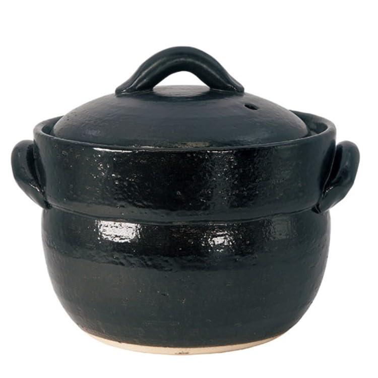 マルヨシ陶器 黒萬古 ごはん鍋 2合炊 黒 直径16.3cm×19cm×高さ16cm 日本製 萬古焼 ガス直火 電子レンジ オーブン対応 1.2L 炊飯 煮込み料理 M4798