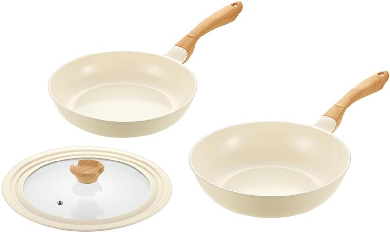 よこやま ヴェライト IH セラミックコーティング フライパン 26cm & いため鍋 28cm & 24・26・28兼用ガラス蓋 VLIH-1500S