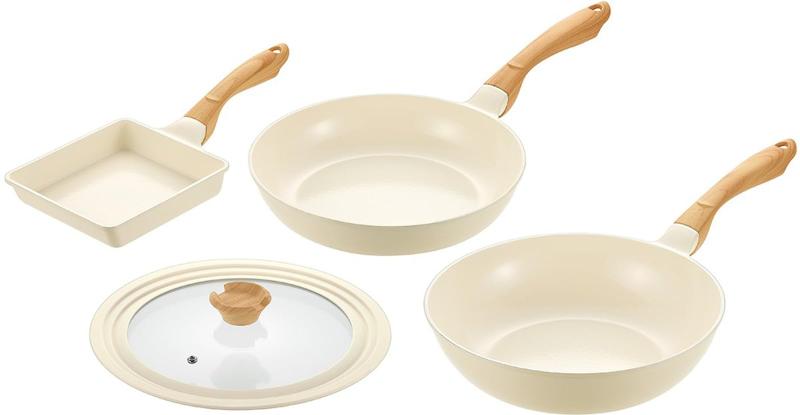 よこやま ヴェライト IH セラミックコーティング フライパン 26cm & 玉子焼 15×18cm & いため鍋 28cm & 24・26・28兼用ガラス蓋付 VLIH-2000S