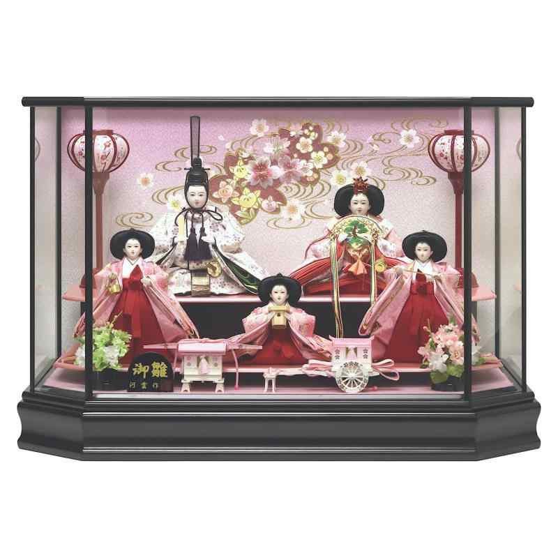 雛人形 ひな人形 五人ケース飾り 間口63.5×奥行41×高さ43.5cm S-2607EZ 黒