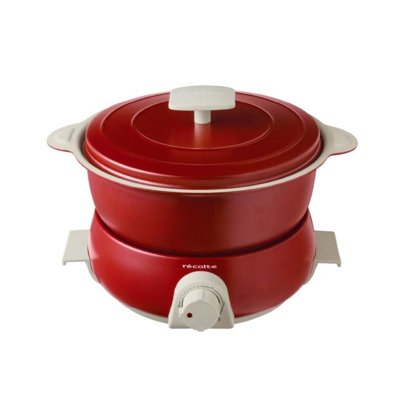 r・・colte (レコルト)レコルト ポットデュオ フェット [ レッド/RPD-3 ] recolte POT DUO fete 電気鍋 マルチクッカー 赤 本体(収納時)：(約)幅24.0×奥行22×高さ17.5cm