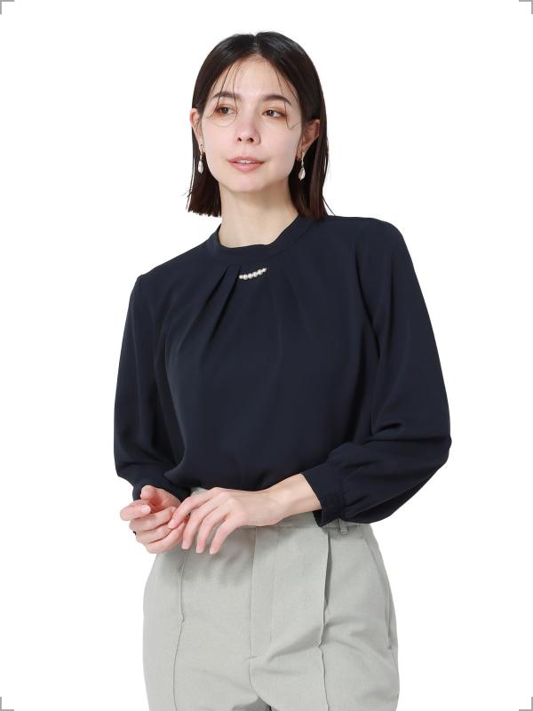 パールネックレス2WAYブラウス／8分袖／ウォッシャブル／ジョーゼット｜イナノカショップ
