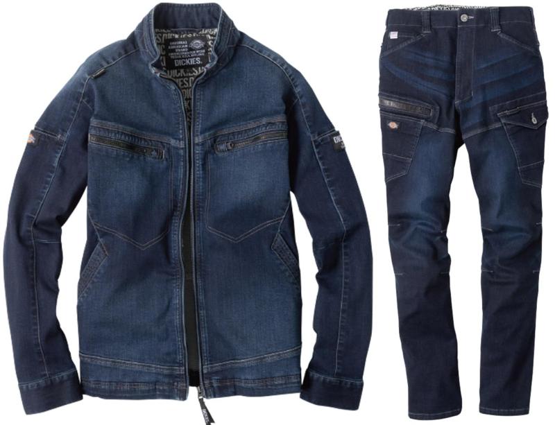[武蔵野ユニフォーム] ディッキーズ デニムジャケットカーゴ上下セット D-2900 D-2905 Dickies アメイジングストレッチ オールシーズン 通年 作業服 作業着 男女兼用 コーコス信岡<046-d2900-d2905-｜イナノカショップ