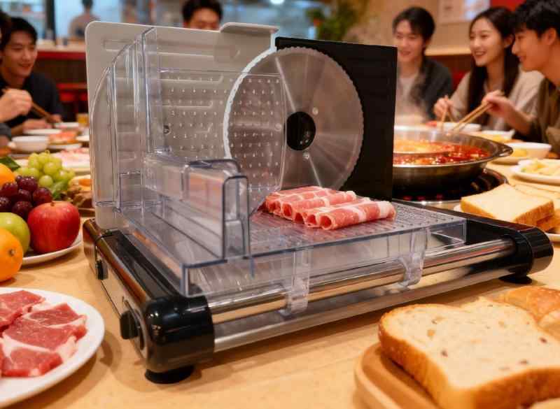電動 肉スライサー 電動フードスライサー 折り畳み式納める ミートスライサー しゃぶしゃぶ肉/食パン/薫製ハム/乾酪/蔬菜/果物用 首尾一貫した一切れ お取りつくろう飾り気の無い 兼ね合いやり方 1-18粍合わせる能力のあるな肉スライサ