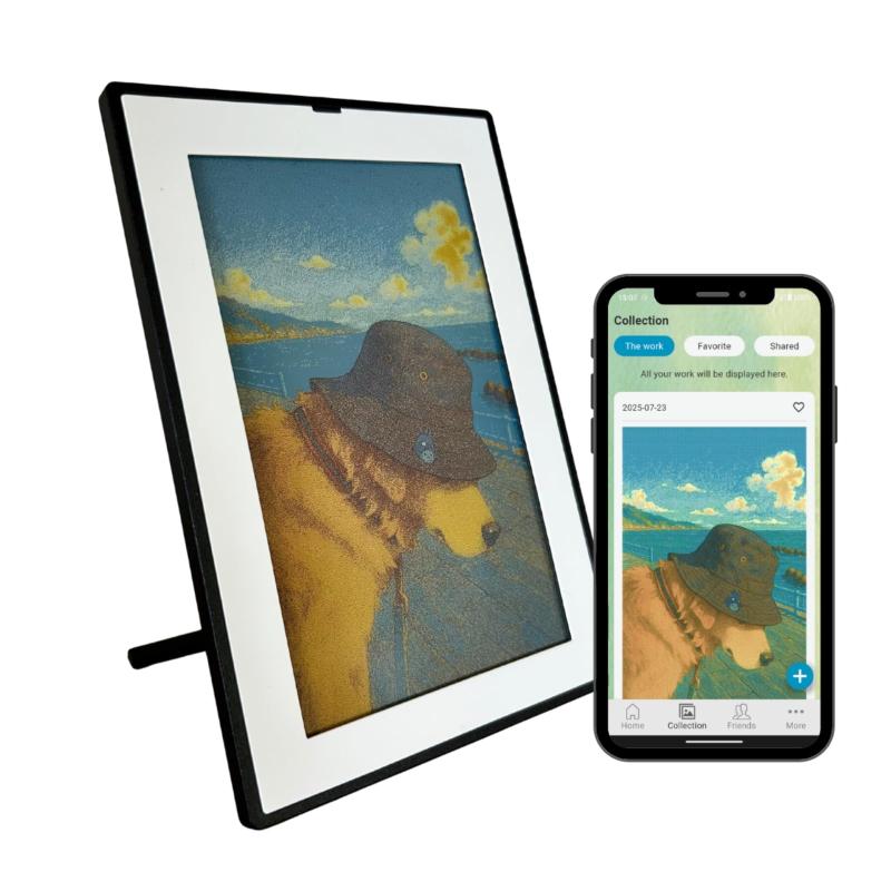 SMARTWIZ+ art | デジタルアートフレーム - 電子ペーパー 額縁 AI画像 電力ゼロでも表示 配線不要 目に優しい フルカラー Wi-Fi 壁掛・卓上両用 インテリア ギフト スマートホーム