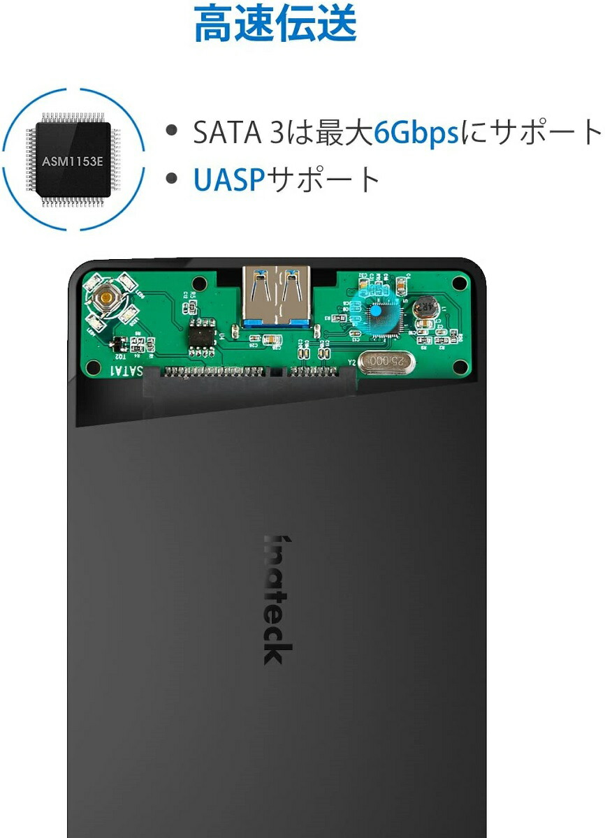 2.5インチHDDSSDケースエンクロージャーUSB3.0SATAUASP対応スリーブ機能